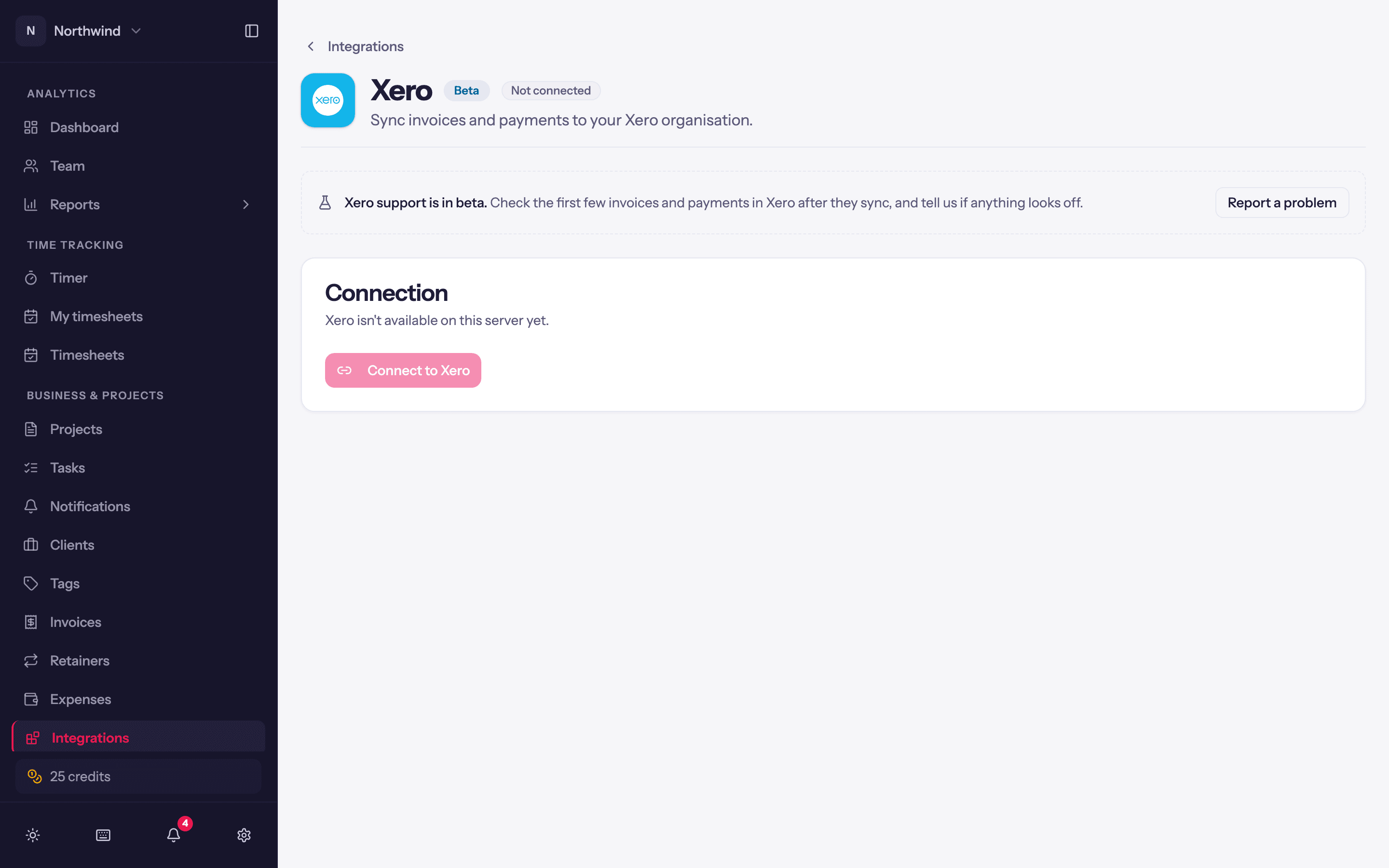 The Xero integration page before connecting.