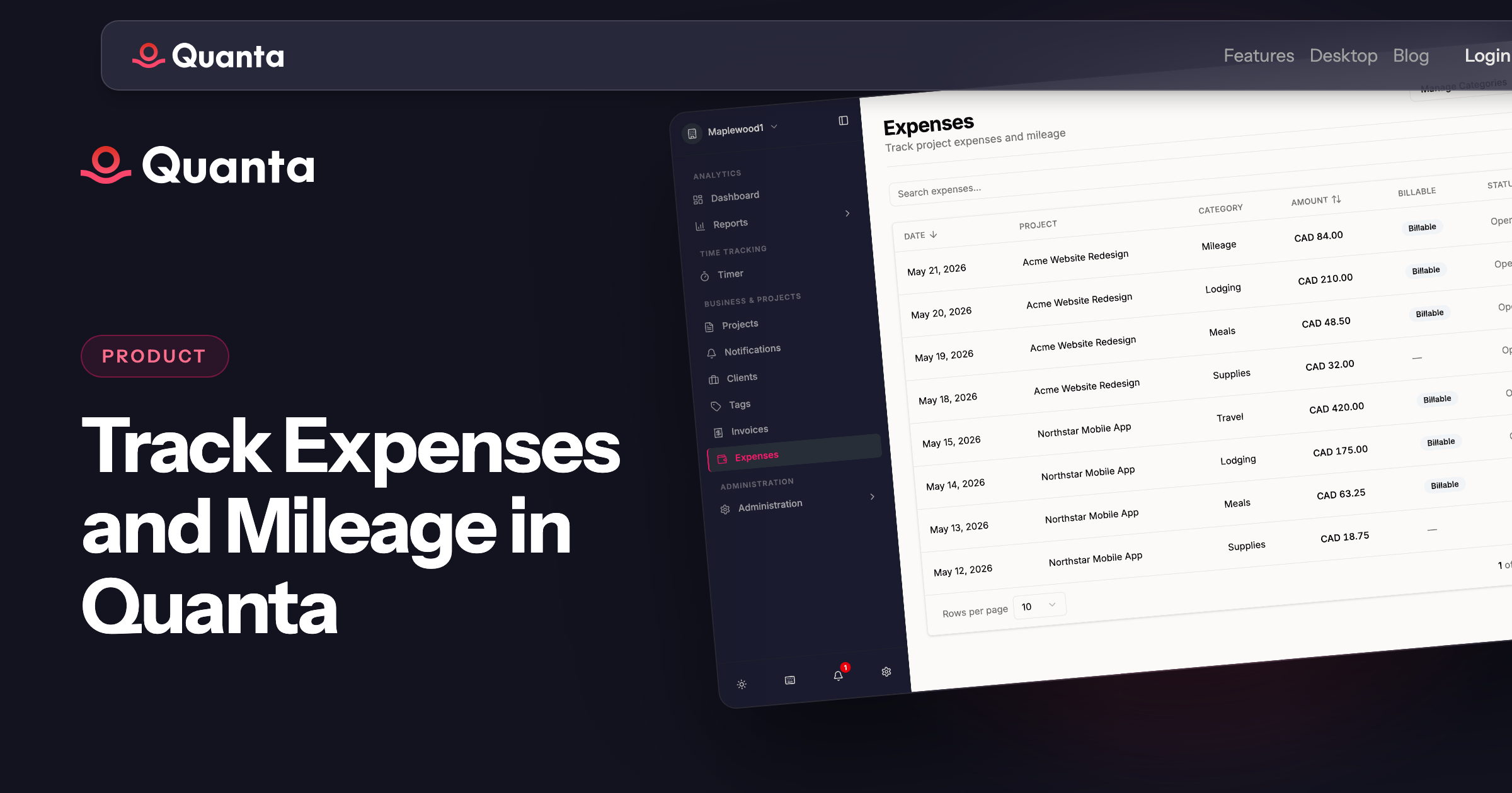 Track Expenses and Mileage in Quanta | Quanta Blog | Quanta